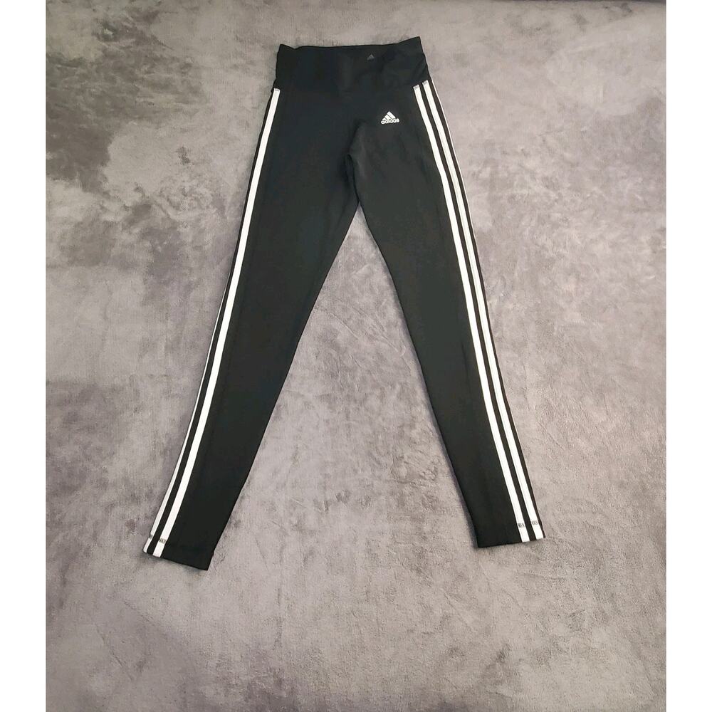 Adidas Sz XS Women's Climalite 3-Stripe Full Length Tights Black White Ca16 - Picture 2 of 9